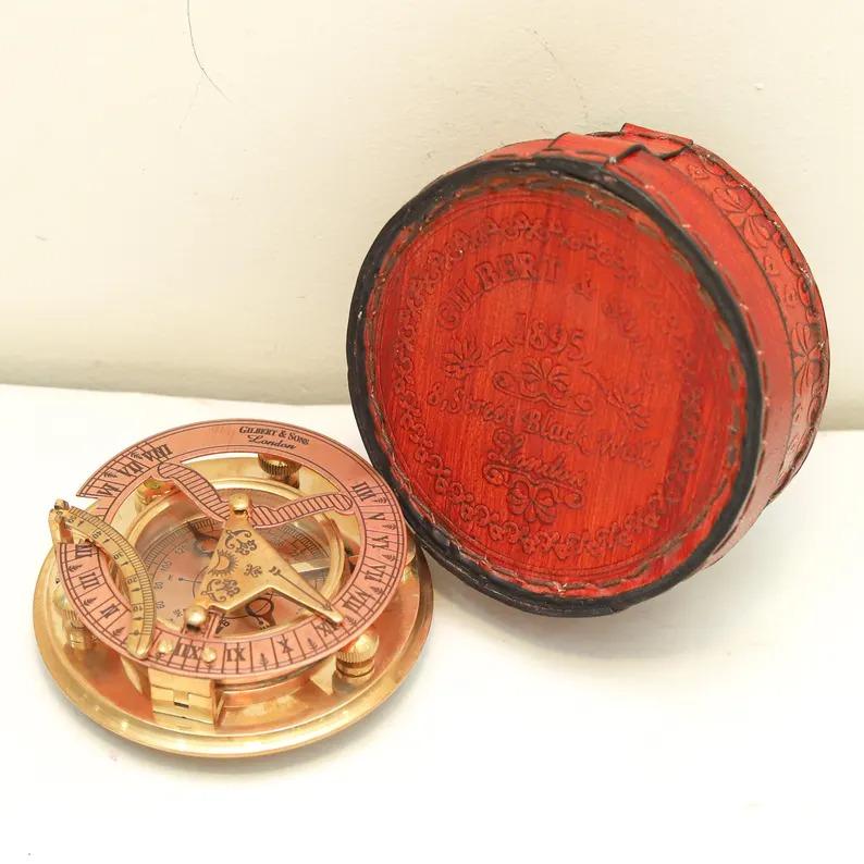 

Vintage Brass Sundial Compass with Leather Case | Gilbert & Sons London 1895 | Nautical Gift | золотий