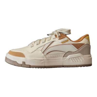Li Ning Common 80'ler Rahat Klasik Günlük Dayanıklı Kaymaz Düşük Üst Kaykay Ayakkabıları Erkek Spor Ayakkabı Beyaz Kahverengi AGCU157-4