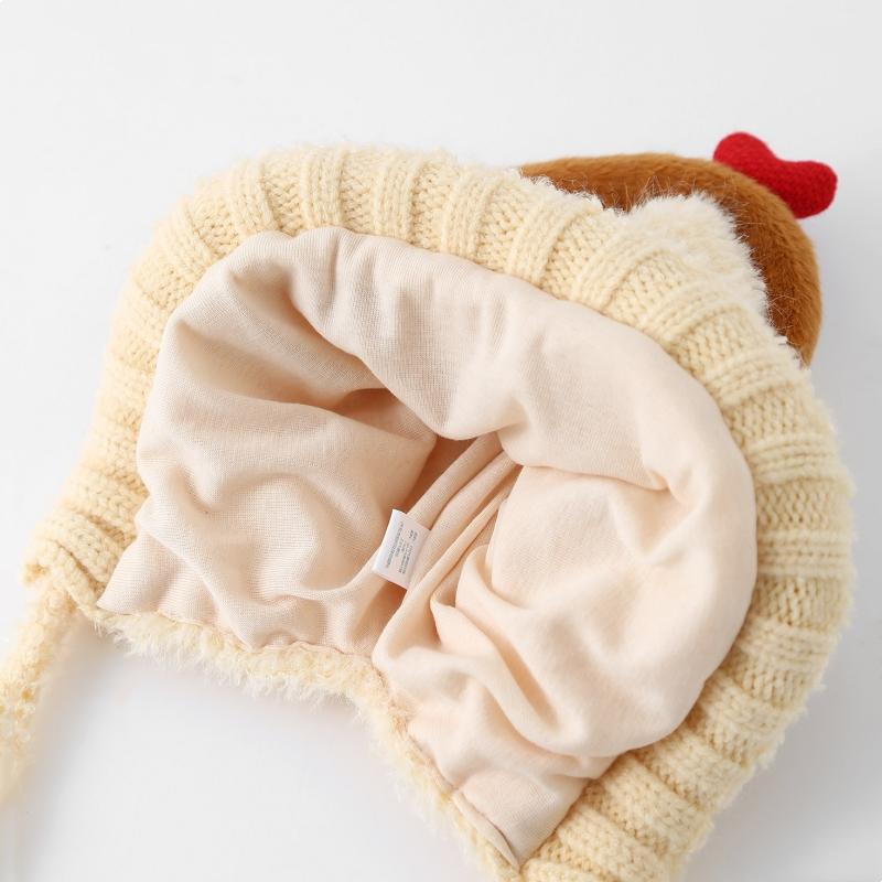 Cute Animal Thicken Warm Ear Protection Cap Kids Lacing Hat Outdoor Cold-proof Toddler Winter Knitted Plush Earmuffs Beanie