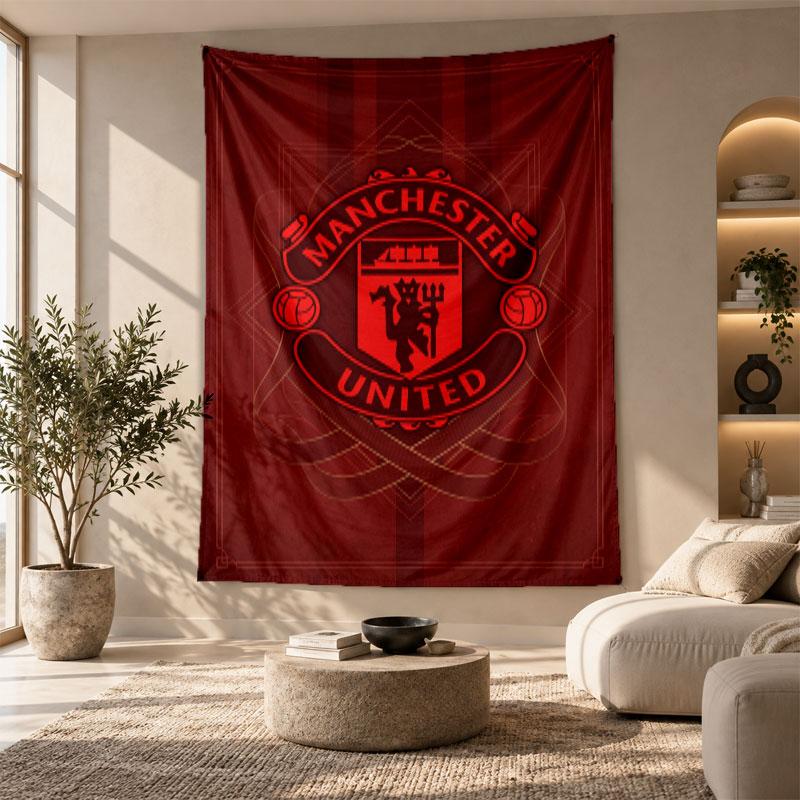 Arazzo Decorativo, Arte da Parete Stampata Manchester United, Appeso a Parete Leggero per Sfondo Camera da Letto
