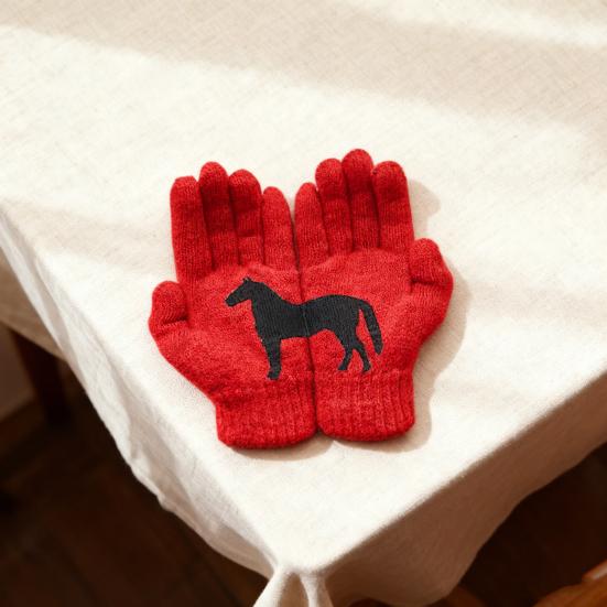 Black Horse Print Gloves Warm Ribbed Knitted Gloves Funny Horse Winter Gloves Gift for Men Women Driving Daily Errands Use