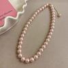 Pink & Gray Glass Pearl Necklace Autumn Winter Style for Women Sweater Chain with Air Texture Pearl Neck Chain