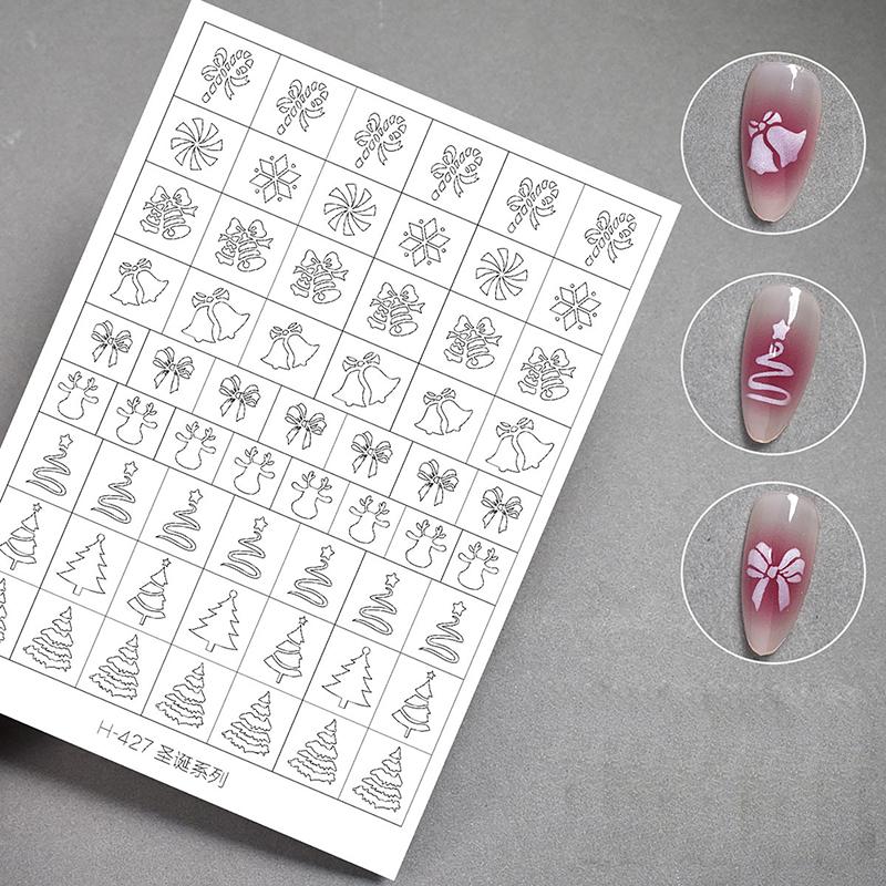 1Pcs Airbrush Stencil For Nails Winter Snowflake Snow Tree Christmas Decors Hollow Nail Stickers Airbrush French Manicure Tips