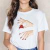 Kpop Fashion Cosmetics 3D Nail Polish Print Tees Women Y2K Tops Summer White Loose Short Sleeve O-Neck Female T-Shirts Blouses