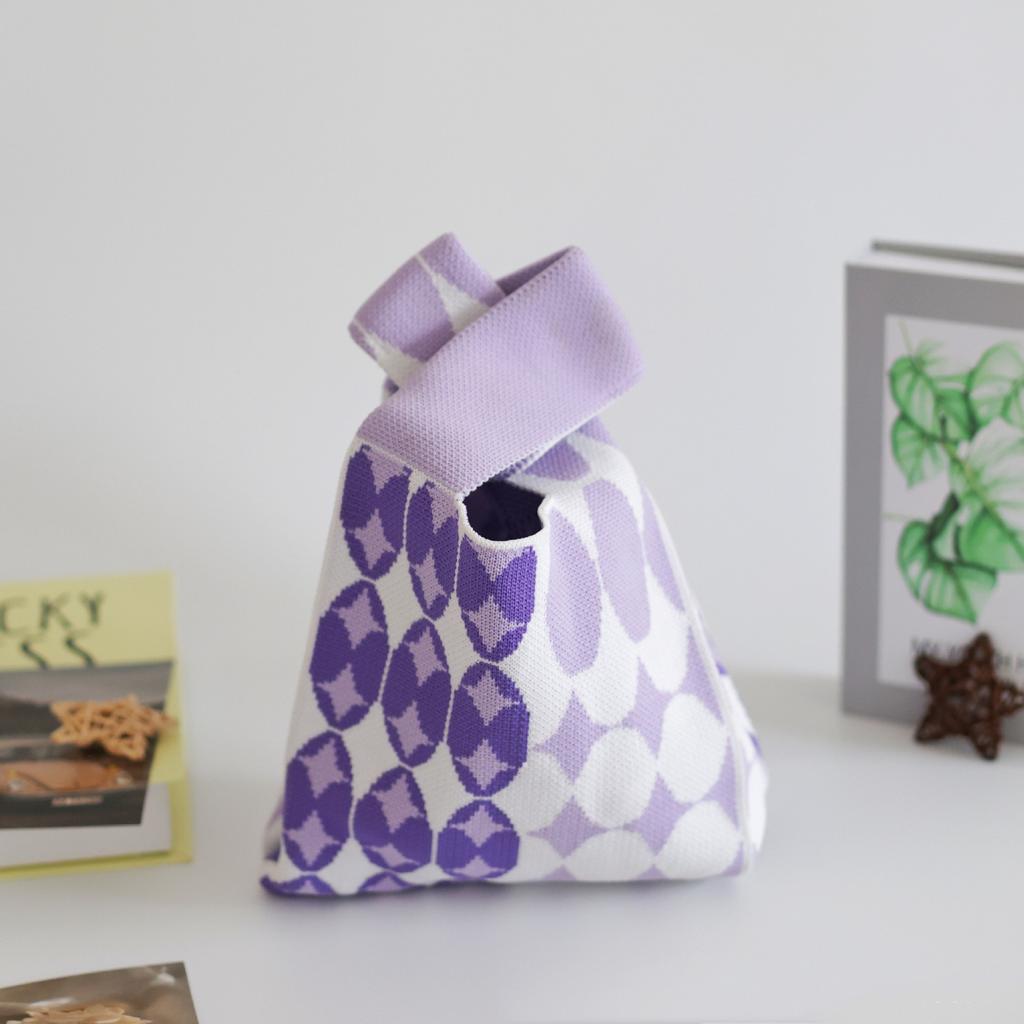 Women's Knot Wrist Bag Handmade Knitted Bag Portable Mini Striped Tote Bucket Phone Bags Large Capacity Autumn Winter Handbags