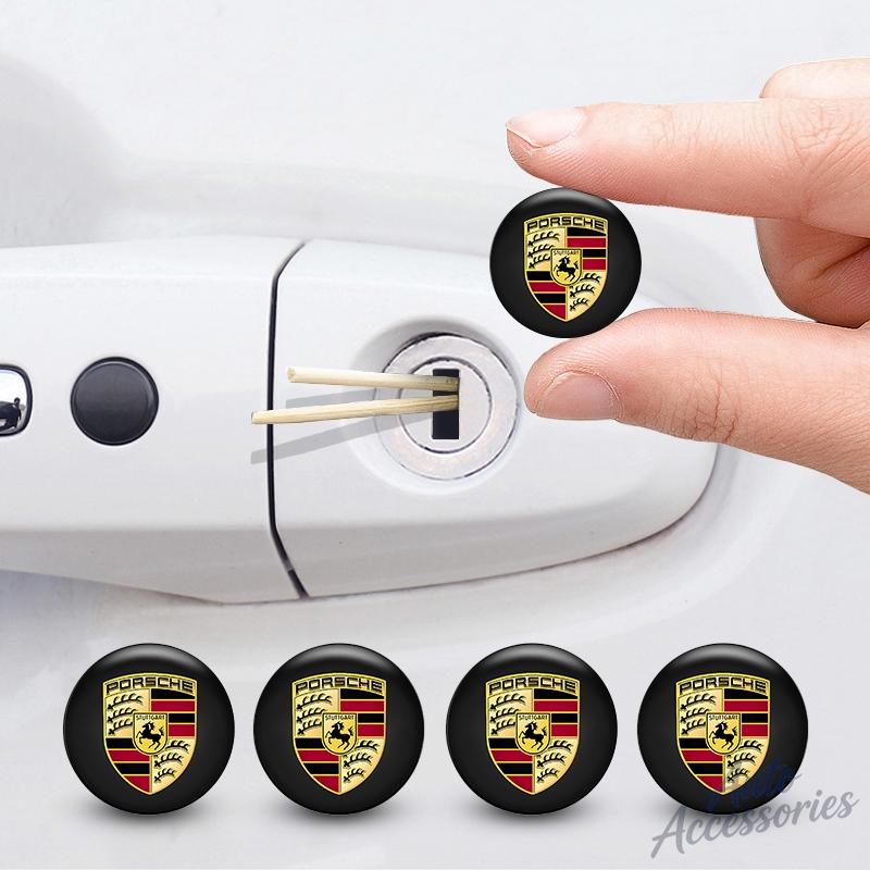 AAX1 4pcs 20mm Car Door Keyhole Lock Protection Sticker Accessories For Porsche Panamera Cayenne 911 718 Macan Carrera-GT 944 Sticker