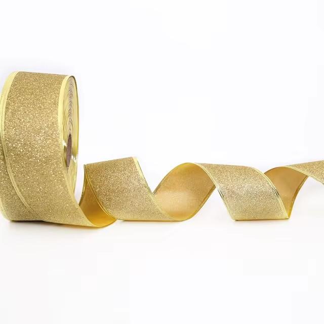 Panglici decorative cu sclipici de 200 cm * 6,3 cm Panglică roșu argintiu auriu cu sârmă de fier Panglici pentru decorațiuni de Crăciun pentru artizanat funde