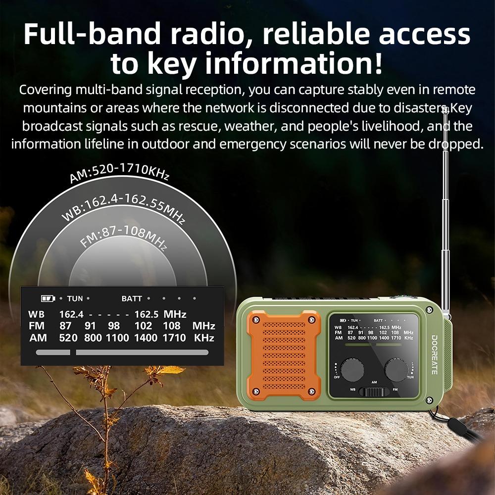 Portable Emergency Hand Crank Solar Radio Full Band AM FM SW Weather Alert Radio SOS Flashlight Survival Radio for Camping