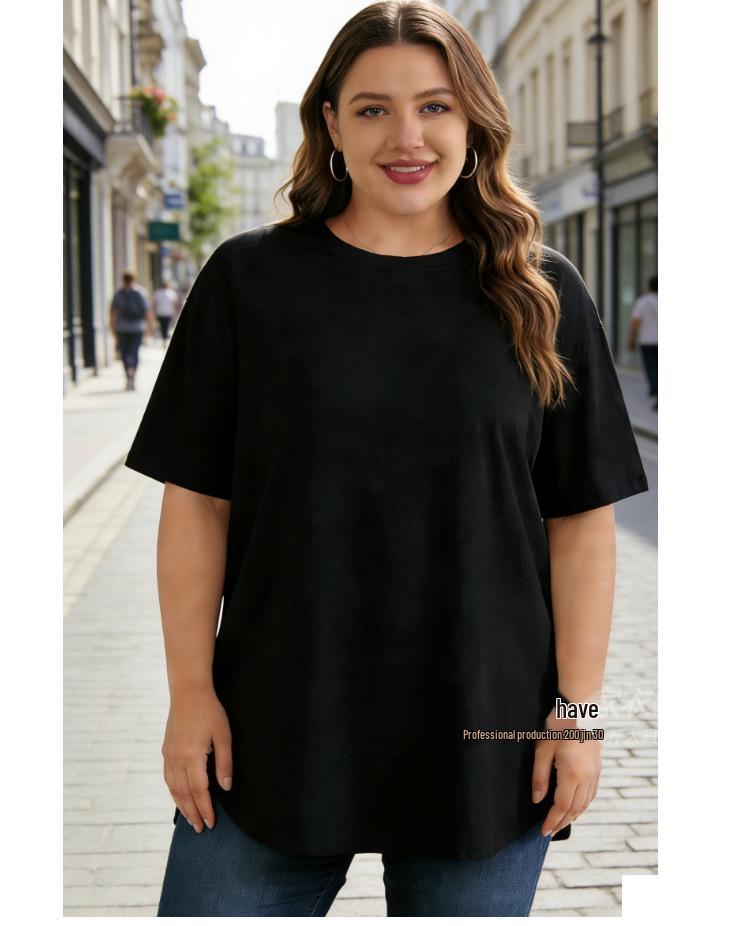 Plus Size Women's 95% Cotton Summer Knit Loose Short Sleeve Solid T-Shirt