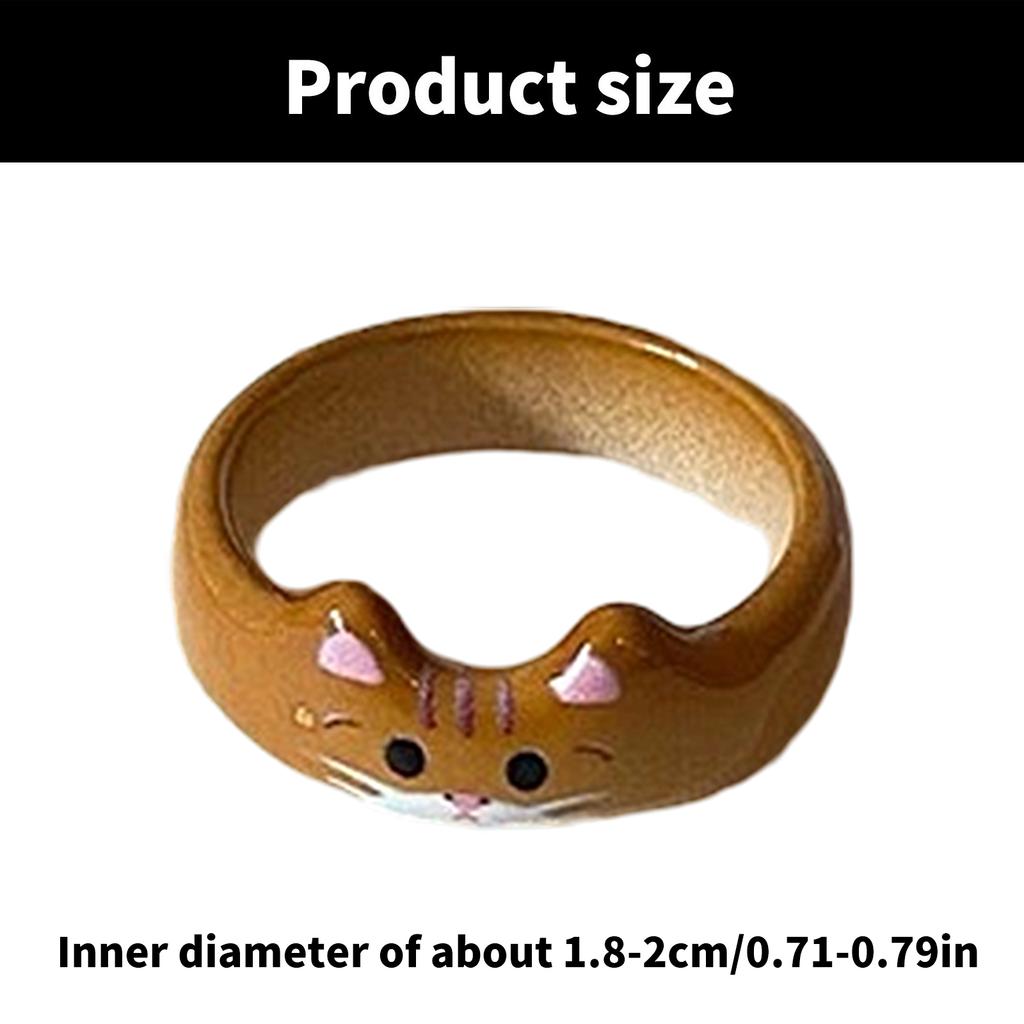Einzigartiger Emaille-Ring mit Katzenmotiv, Tierschmuck, handgefertigter Fingerring, Accessoires für Studenten und Katzenliebhaber