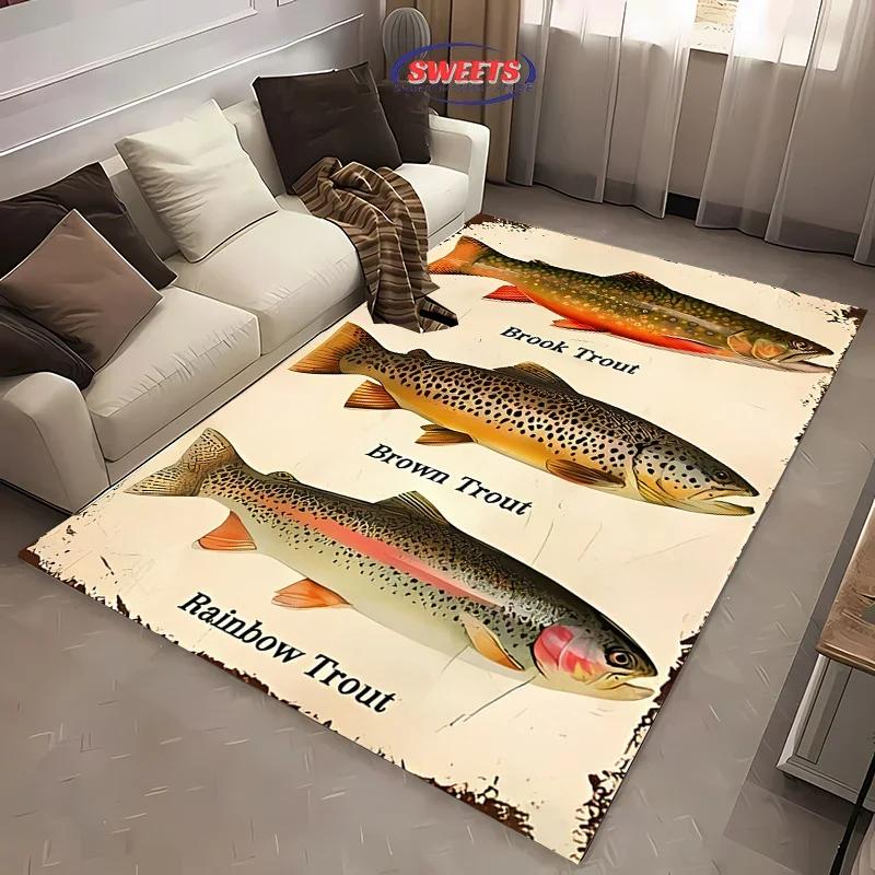 1pc Brown Trout Pattern Area Carpet, Living Room Bedroom Bed Mat, Non-slip Durable Rug,Modern Simple Style,Machine Washable Rug