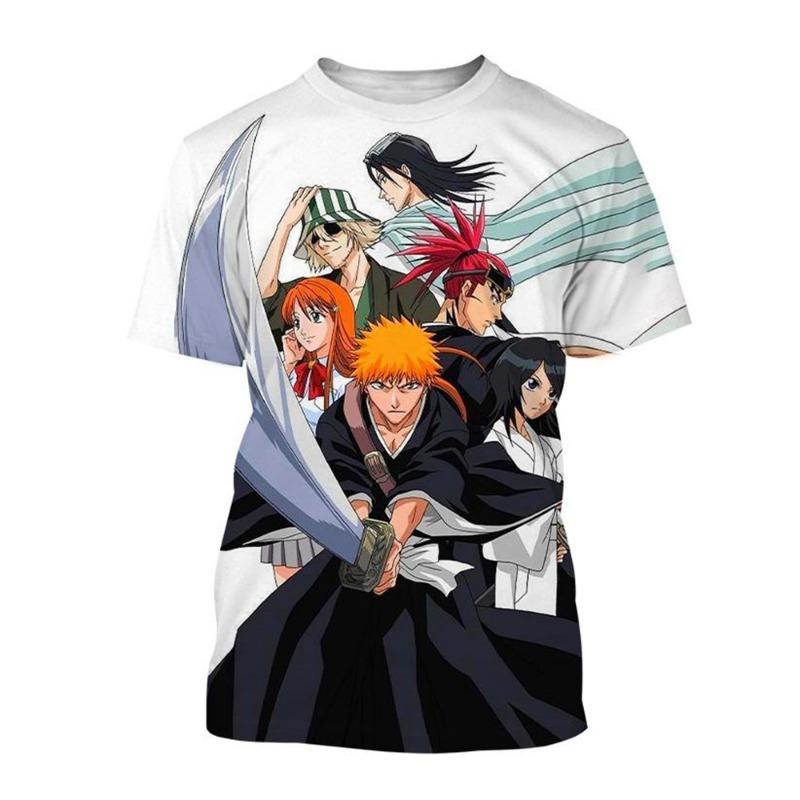 Hot sale Summer Kurosaki Ichigo print T-shirt anime BLEACH fashion o neck short-sleeved men's and women's casual tops kids