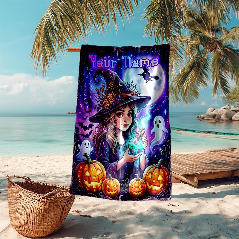 1PC Custom Name Halloween Magic Potion Beach Towel Highly Absorbent And Sand-Resistant Towel for Swimming, Pool, Yoga, And Travel Lightweight