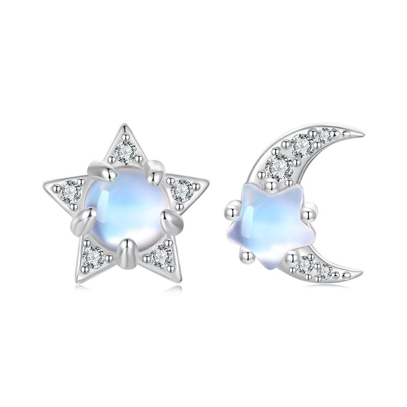 925 Silver Mini Flower Butterfly Bird Bee Stud Earrings Rainbow Moonstone Kitty Cat Ear Studs Girl Party Jewelry