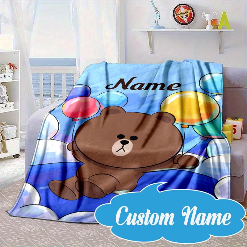 Custom Name Brown Bear Celebration Blanket bed sofa Blanket Flannel Blanket for Camping, Hiking, Picnic Essentials,gift for Fan family