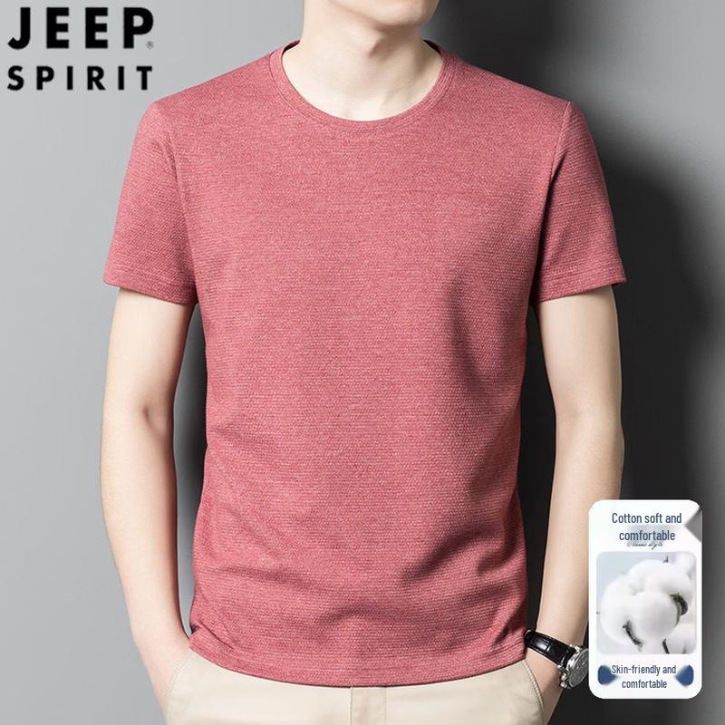 JEEP SPIRIT Men s 2026 Summer Pineapple Texture Round Neck T-Shirt 2XL