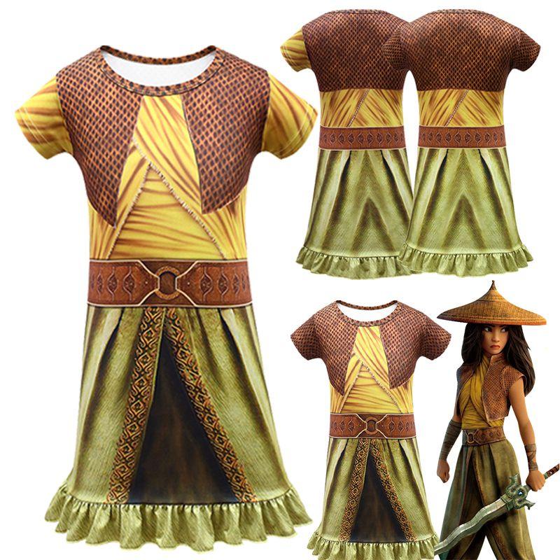 Elegant Raya And The Last Dragon Girls Printed Short Sleeve Fancy Cosplay Dress Costume