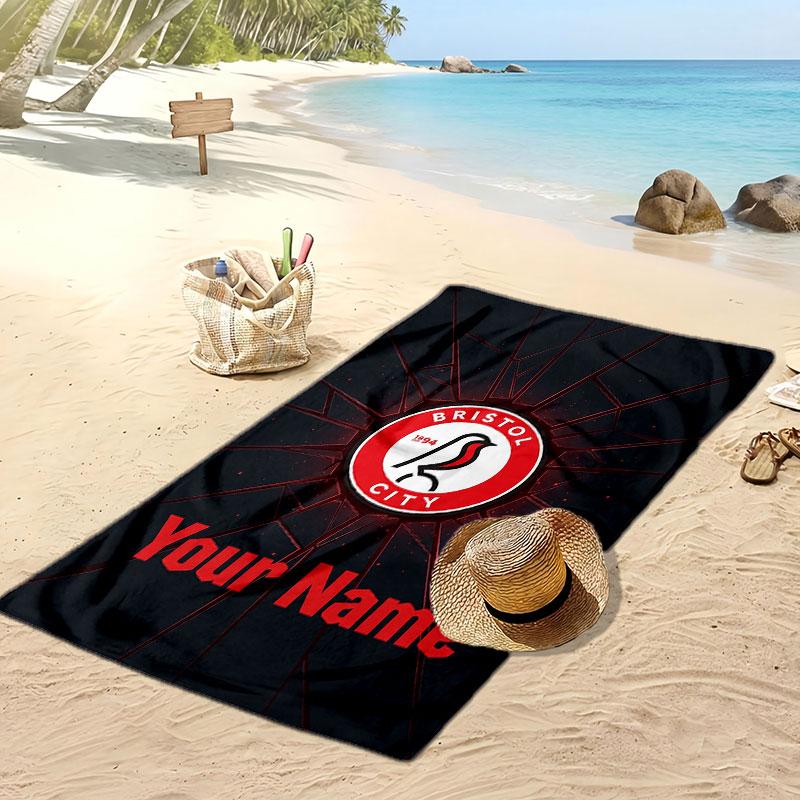 Asciugamano da Spiaggia Personalizzato Stampato Bristol City Logo Calcio Supporto Nome Personalizzato Testo Asciugamano Assorbente Per Sport Viaggio Regalo Speciale
