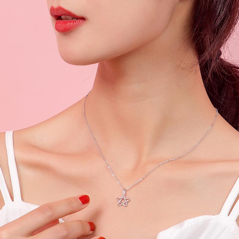 Pandantiv cu stele goale simple din argint S925, bijuterii clasice din argint cu stea cu cinci colțuri, în stil coreean, pentru femei