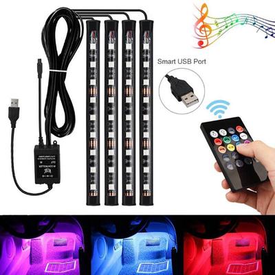 4X 9Led Rgb Car Interior Atmosphere Footwell Light Usb Charger Car Charging Decorative Light