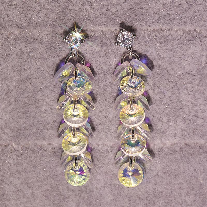 Hochwertiger Ohrring aus 925er Sterlingsilber für Mädchen, Schmuck, trendiger Kristall, mehrere Pailletten, langer Ohrring für Frauen, silberne Tropfenohrringe