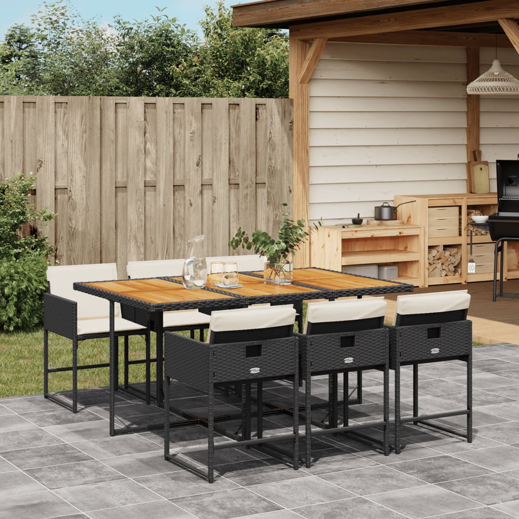 Vidaxl 7-Cz. Garden Furniture Set With Cushions, Black, Poly Rattan