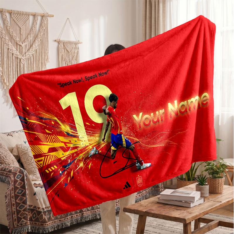 Lamine Yamal Personalisierte Fleecedecke Mit Fußball Logo, Benutzerdefinierter Name Text Weich Warm Heimdecke