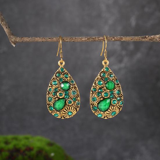 1 Pair Dangle Earrings Ethnic Style Shiny Rhinestone Inlaid Decorative All-match Jewelry Gift Faux