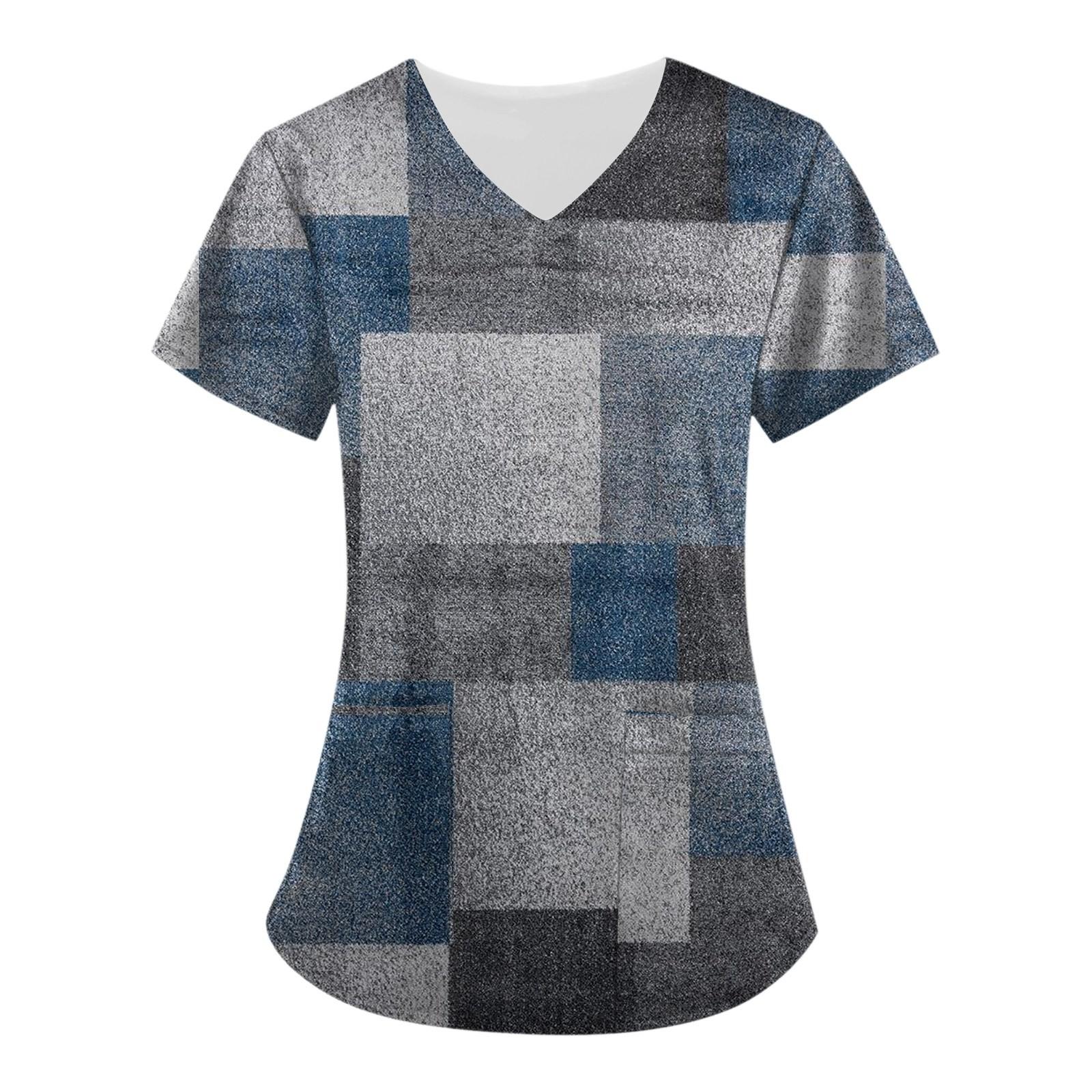 

Women s Fashion Short Sleeve Workwear With Pocket Vintage Printed Top XL