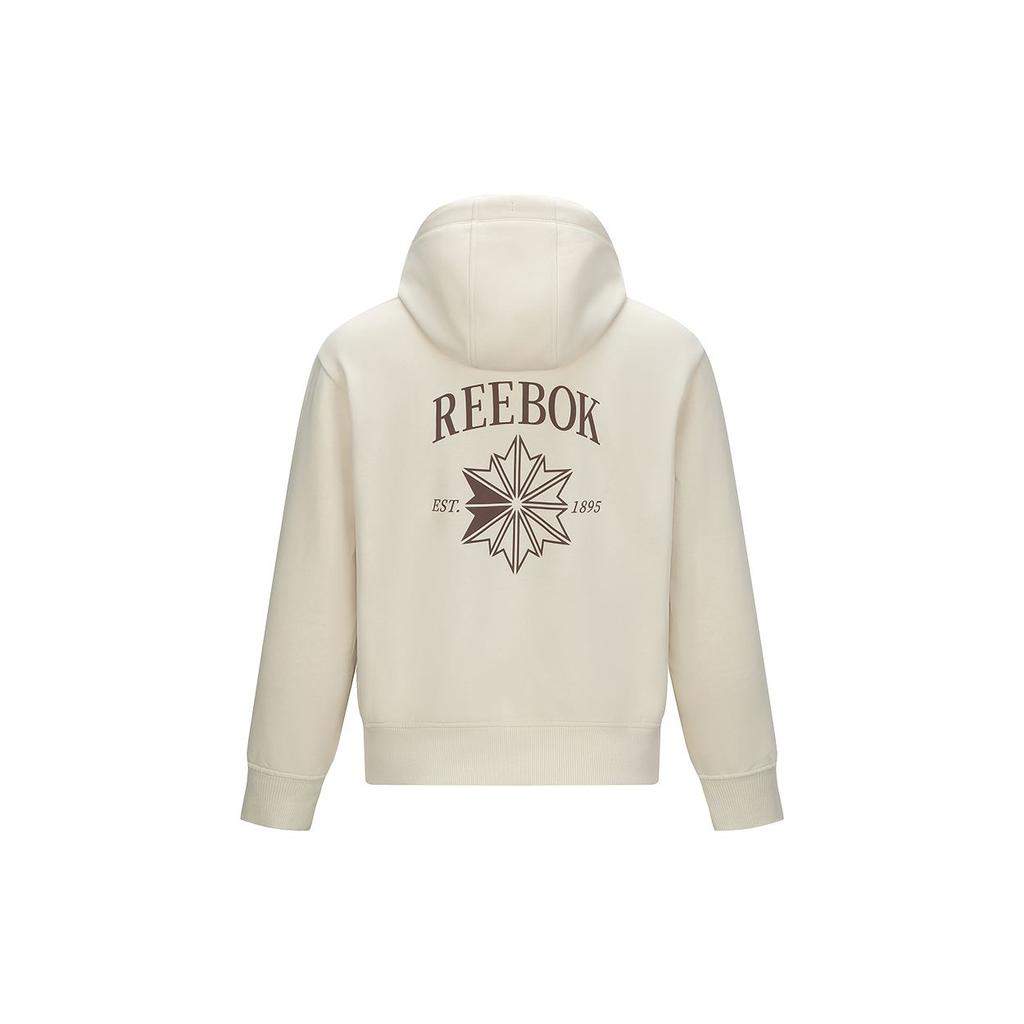 Reebok Letter Print Comfortable Versatile Fashion Hooded Long Sleeve Sweatshirt Women sweatshirt Beige 24FRM302WGM1