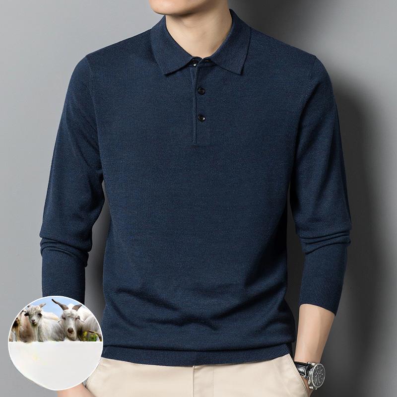 Pulover tricotat pentru bărbați cu guler polo din amestec de lână