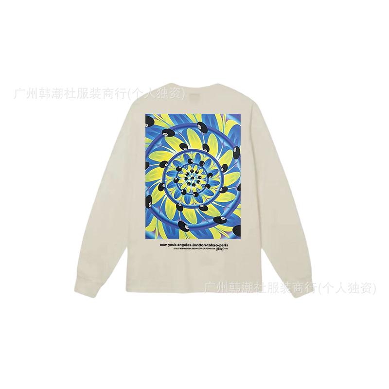 3. Cross-border Stuart long-sleeved printed t-shirt American trendy cylindrical cloth casual loose men and women the same style