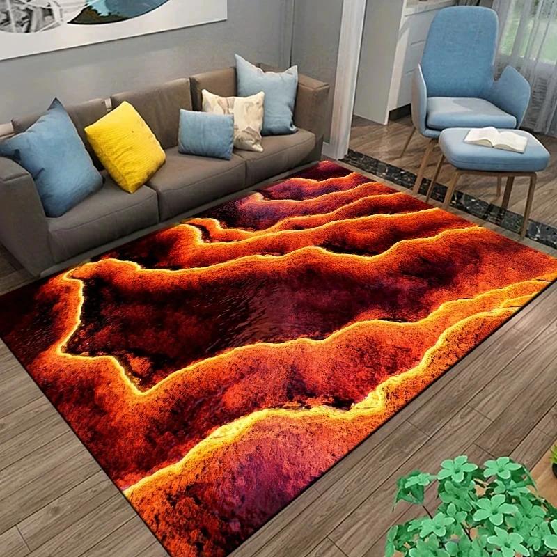 3D Volcano Lava Carpet Rug Living Room Decor Visual Effects Carpets Bedroom Bedside Soft Foot Mat Home Kitchen Entrance Doormat