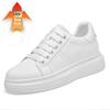 Invisible Height Boost 8CM Low Cut White Men's Shoes - Casual Cowhide Thick Sole Sneakers