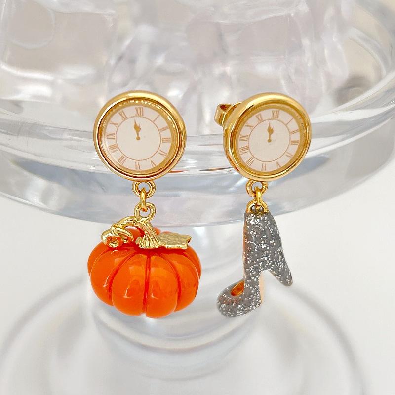 

French Crystal Shoes Pumpkin Drip Glaze Stud Earrings Creative Fun Cute Princess High Heels Earrings Unique Personality Earrings