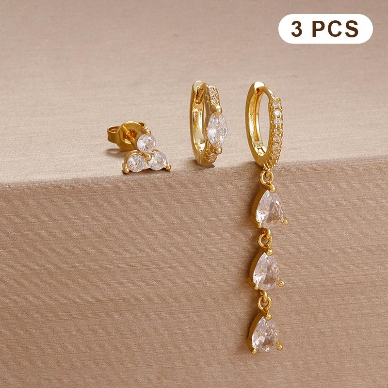 3Pcs  Zirconia Flower Heart Huggie Hoop Earrings Set For Women Exquisite Pendant Ear Stud Piercing Jewelry Gift