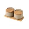 Beige Ceramic Seasoning Jar with Bamboo Lid Kitchen Spice Container Household Salt and Sugar Bowl Set Seasoning Storage Box
