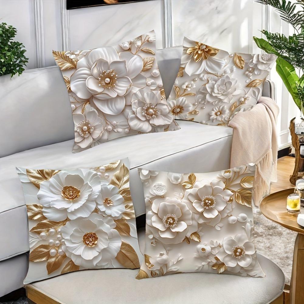 Pearl Gold Leaf Floral Pattern Home Decor Pillowcase Living Room Sofa Polyester Cushion Cover With Zipper