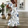 Women Plus Size V Neck Short Sleeve Floral Printed White Maxi Dress