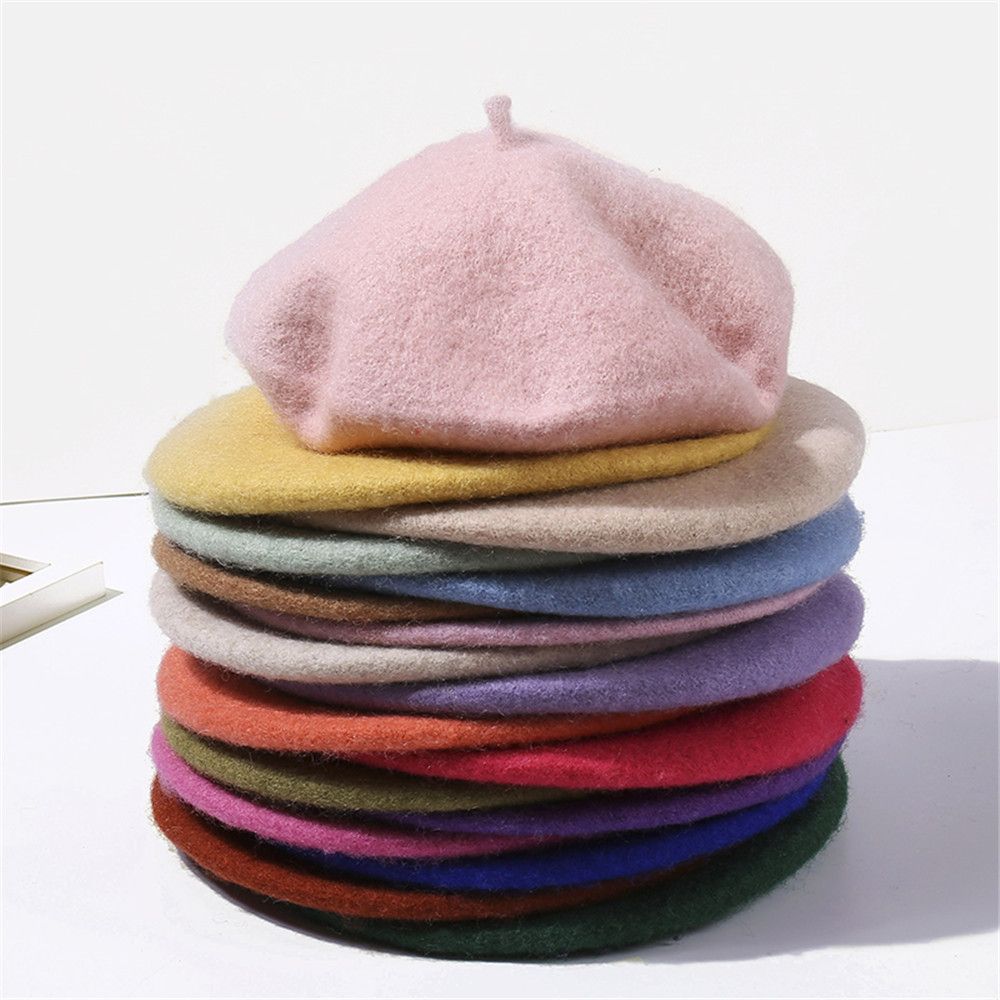 Wool Beret Hats Women Winter French Hat Girls Solid Color Fashion Autumn Winter Beret Hat For Women Flat Cap Hat Felt Berets