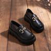 The First Layer of Cowhide Thick-soled Single Shoes for Women's 2025 Spring and Summer New Korean Version of One-pedal Loafers, Metal Buckle Small