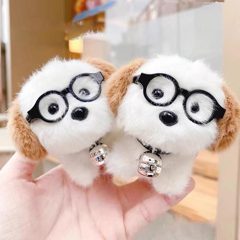 Çizgi Film Sevimli Peluş Gözlüklü Köpek Yavrusu Anahtarlık Yumuşak Dolgulu Köpek Çanta Kolye Süsleri Araba Anahtarlığı Kadın Kız Genç Parti Hediyesi