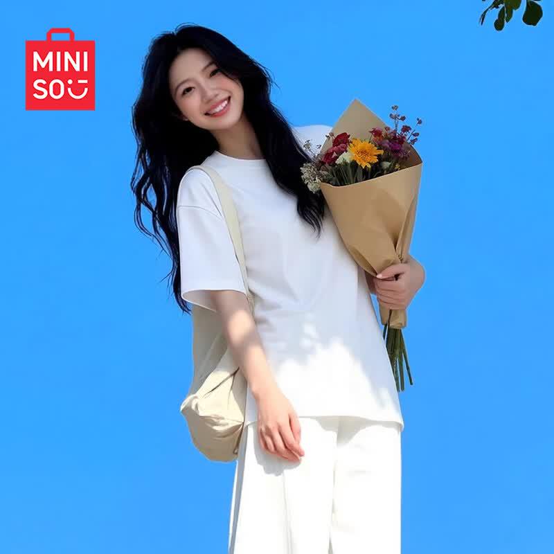 MINISO Women s 2026 Summer Pure Cotton Loose Fit Short Sleeve T-shirt 2XL