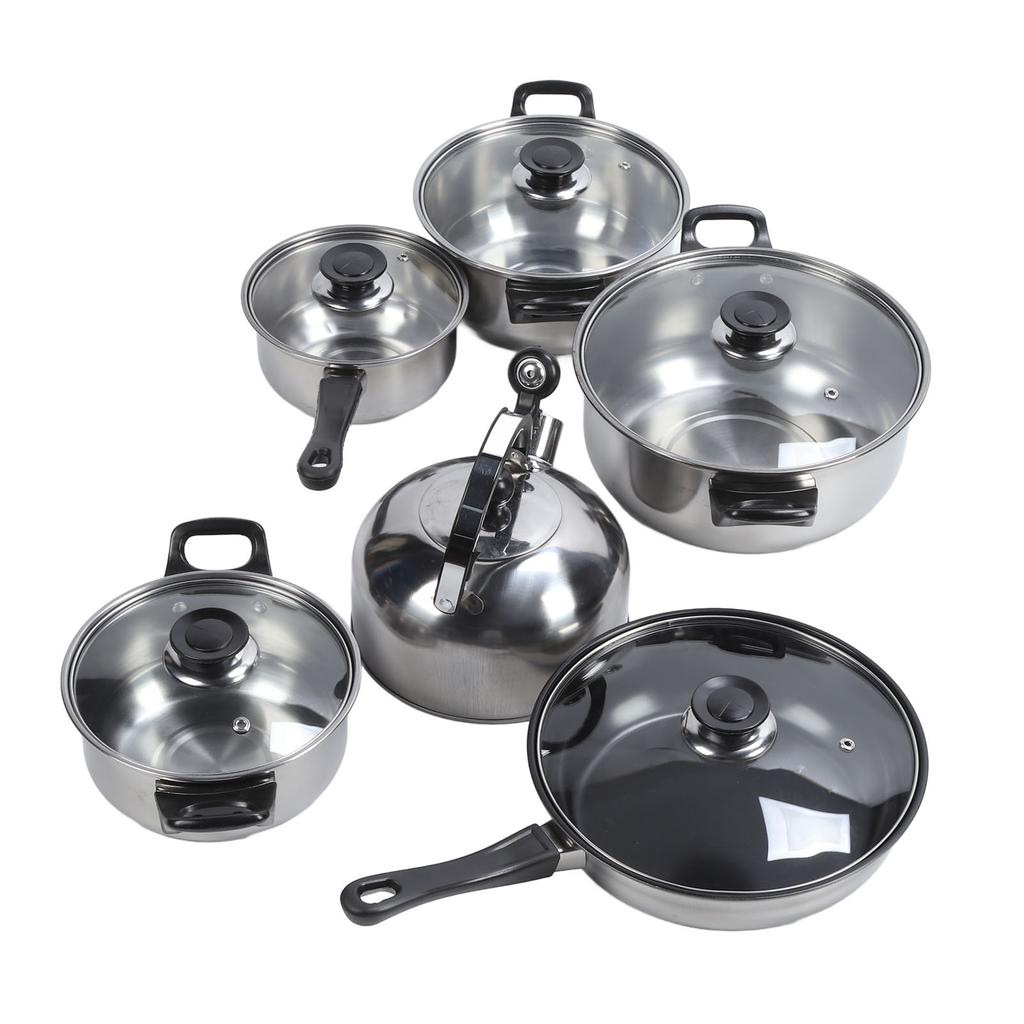 Kitchen Cookware Set Stainless Steel Pots Pans Set Includes Saucepan Stock Pot Non Stick Frying Pan