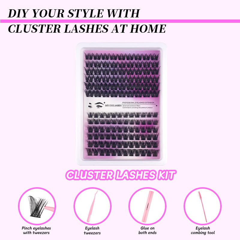 Diy Eyelash Glue Set, Natural Thick 280 Clusters Segmented False Eyelashes