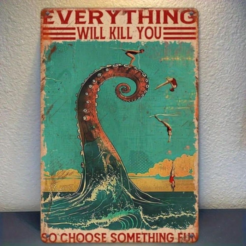 Vintage Octopus Metal Poster 8x12 Wall Art for Bar Cafe