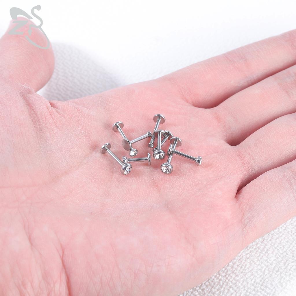 ZS 10 Pcs/lot Gold Color 16/18G Stainless Steel Labret Lip Piercing Men CZ Crystal Ear Cartilage Tragus Helix Piercings 6/8/10MM