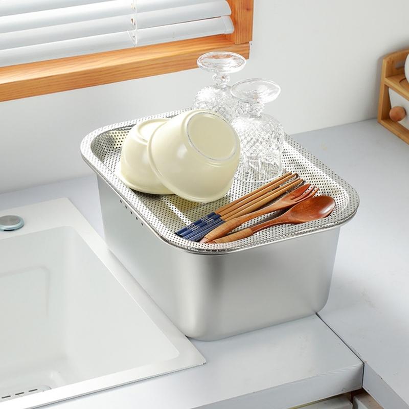 Heavy Duty Stainless Steel Meshes Colander Square Kitchen Strainer For Quick Draining Vegetables Pastas Easy To Cleaning Compact Storage