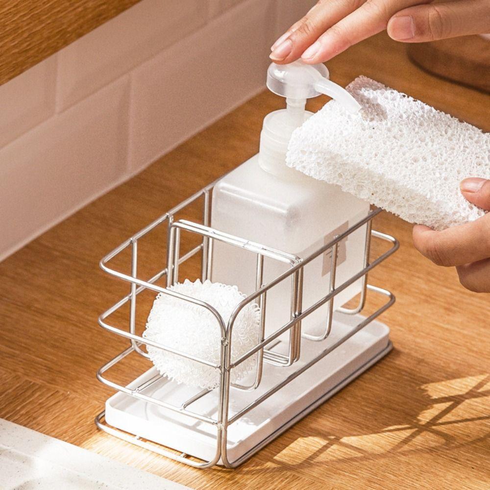 Removable Partitions Sink Sponge Holder Stainless Steel Dishwashing Liquid Storage Shelf  Bathroom