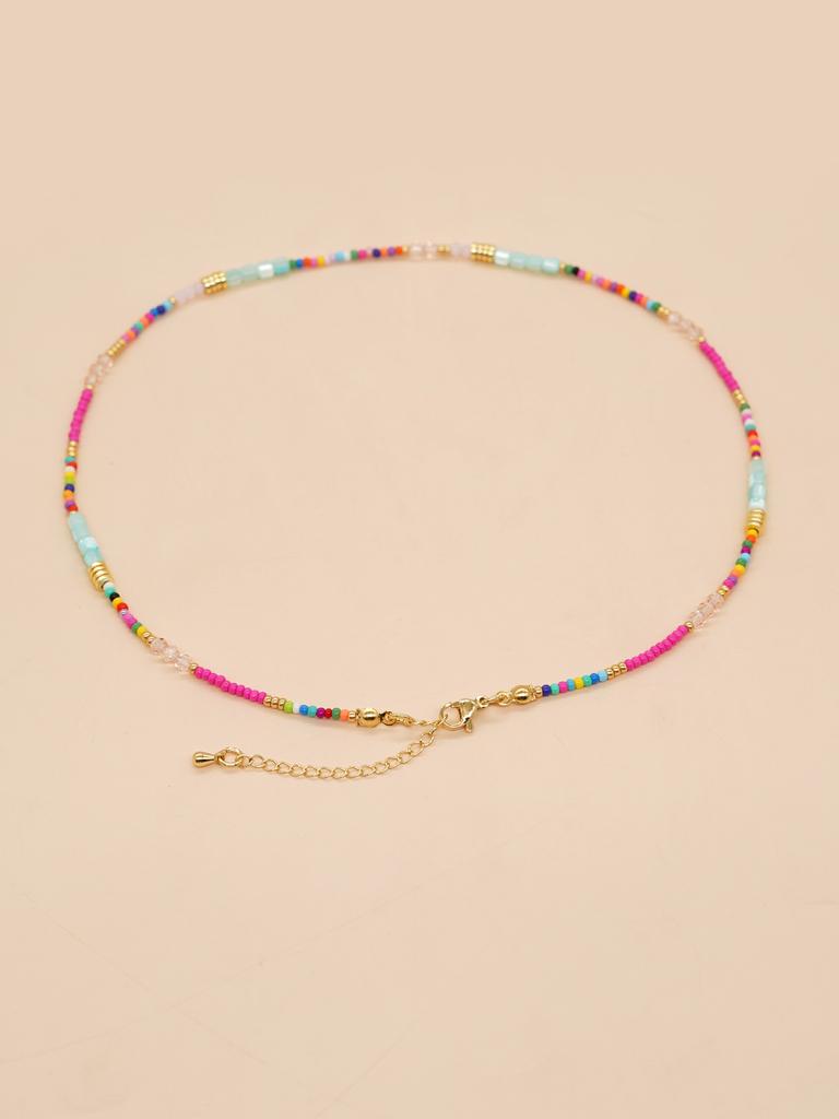 Go2boho Boho Beaded Necklaces For Women Rainbow Colorful Summer Bohemian Mixed Bead Crystal Necklaces Choker Beach Jewelry